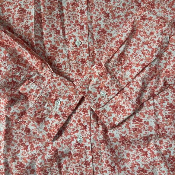 Frank & Eileen Finbar Classic Linen Button Front Shirt Peach Floral - Picture 5 of 10